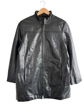 Vintage Y2K Danier Leather Zip-Front Quilted Heavy Funnel Neck Coat